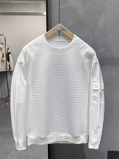 Herbst japanische Retro Waffel Sweatshirts für Männer Pullover Hoodieless Golf Wear 2024 Tasche Y2K Streetwear Baggy Crewneck Hoody