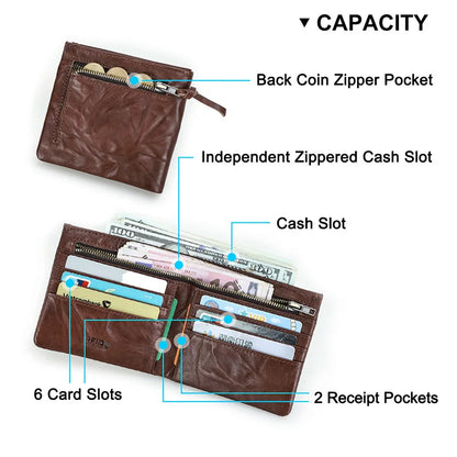 Herren Echtleder Geldbörse Vintage RFID Bifold Kurzgeldbörse 6 Kartenfächer Business