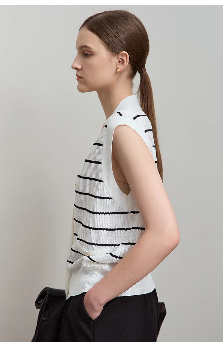 Damen V-Ausschnitt Pullover Streifen ärmellos Viskose Sommer
