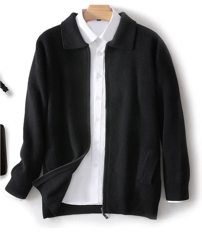Herbst Winter 100% Hohe Qualität Wolle Strickjacke männer Revers Dicken Zipper Casual Pullover Große Größe Kaschmir Stricken Jacke Männer tops