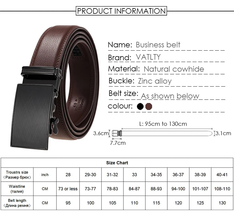 VATLY Echter Ledergürtel Herren 30mm Dünn Lochlos Natur-Rindsleder