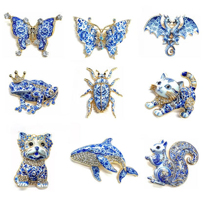 Brosche Emaille Porzellan Drache Schmetterling Frosch Krabbe Tier Reversnadel