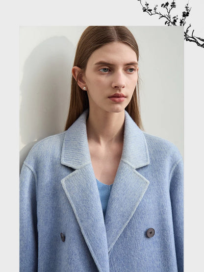 Damen Wollmantel im minimalistischen Farbverlauf mit Blazer-Kragen und Taschen