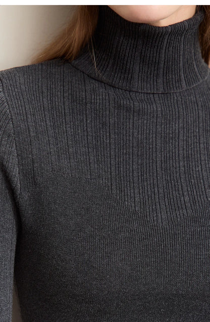 Damen-Rollkragenpullover Slim Polyester-Viskose Herbst-Winter