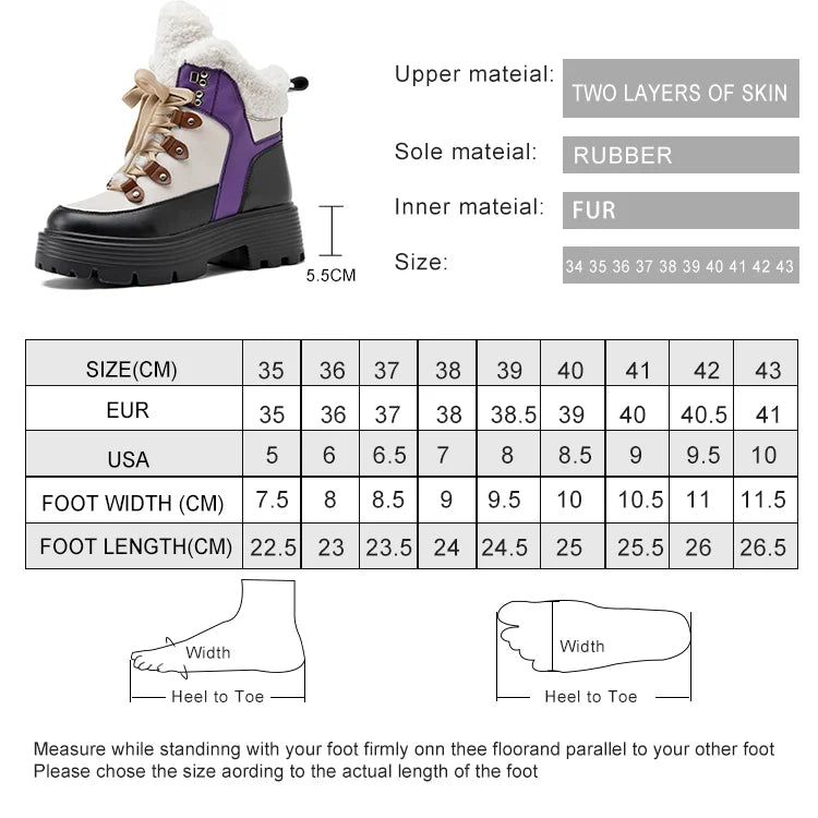 Damen-Schneestiefel mit Plateau, Schnürung und Kunstfellkragen, violett und schwarz