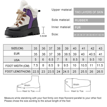 Damen-Schneestiefel mit Plateau, Schnürung und Kunstfellkragen, violett und schwarz