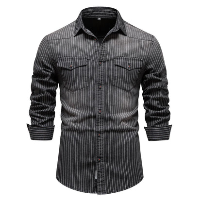 Herren Denim Shirts aus Baumwolle mit Streifen und langem Arm