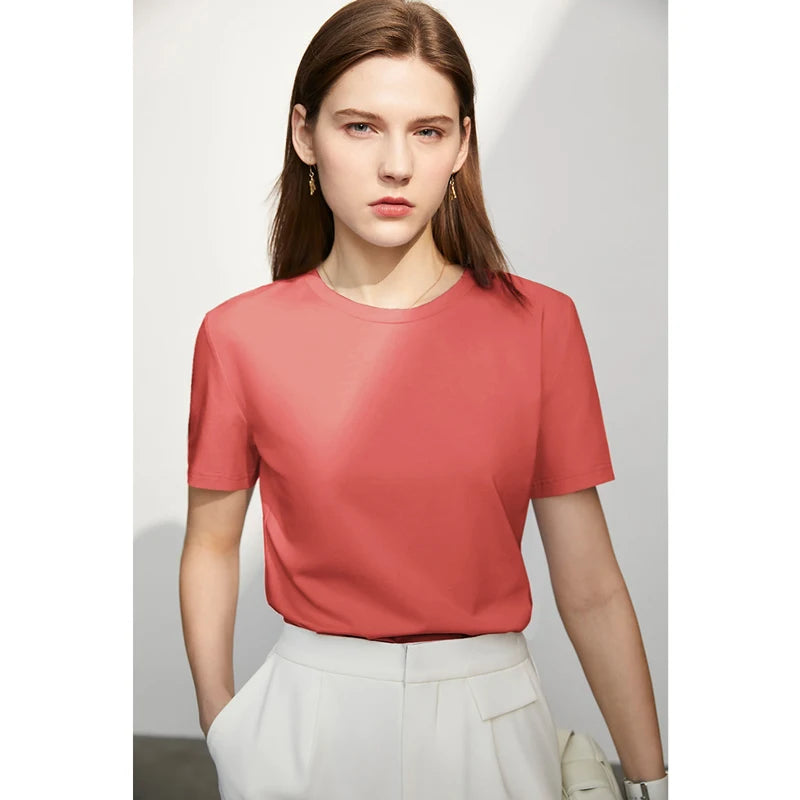 Damen T-Shirt im minimalistischen Stil mit lässigem O-Ausschnitt und kurzen Ärmeln