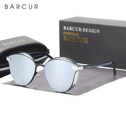 Damen-Sonnenbrille rund Katze Farbverlauf polarisiert UV400 B
