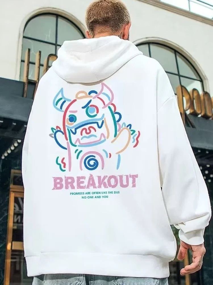Herbst lustige Breakout Rinder Print Pullover Hoodies für Männer lässig lose Hip Hop Hoody Sweatshirt Mode y2k Streetwear Hoodie
