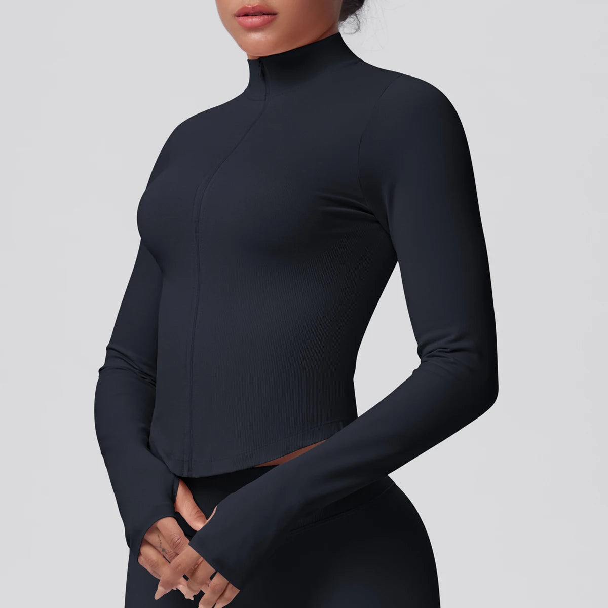 Hamidou Yoga-Jacke für Frauen, hochgeschlossen mit Reißverschluss, dunkel