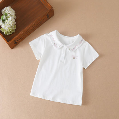 Mädchen Hemd Sommer Neue kinder Baby Nette Kurzarm Top Kleines Mädchen Baumwolle Stickerei Hemd