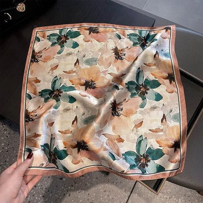 Damen Seidensatin Schal quadratisch Blumenprint Kopftuch Bandana Hijab Neu F