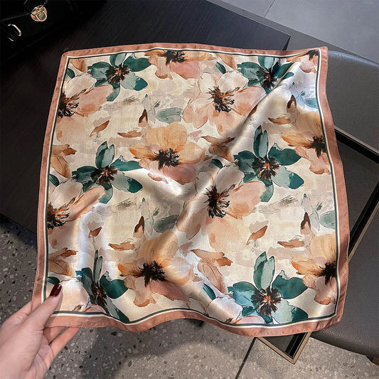 Damen Seidensatin Schal quadratisch Blumenprint Kopftuch Bandana Hijab Neu F