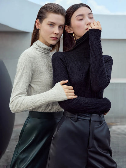 Damen-Rollkragenpullover Wolle Slim einfarbig Büro Winter