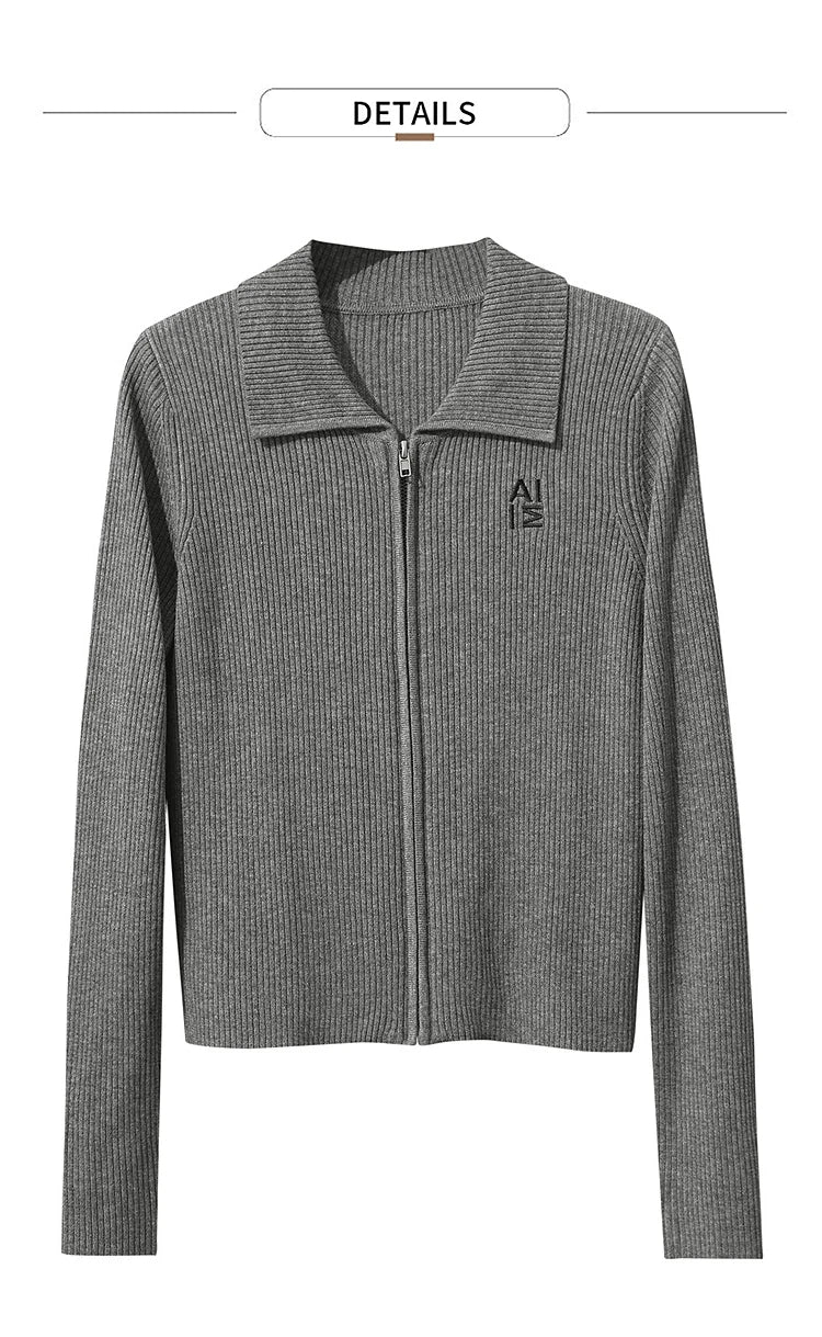 Damen-Strickjacke Buchstaben Slim Reißverschluss Wolle-Mix Herbst-Winter