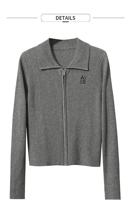 Damen-Strickjacke Buchstaben Slim Reißverschluss Wolle-Mix Herbst-Winter