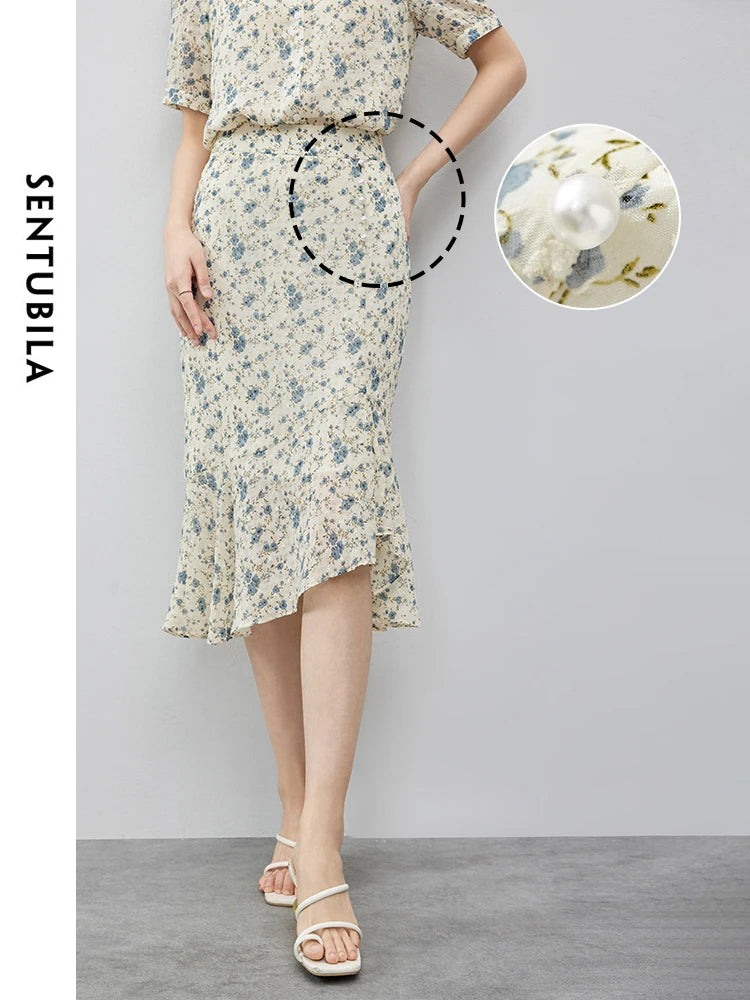 Frauen Midi-Meerjungfrauenrock im eleganten Blumen-Druck mit elastischer Taille