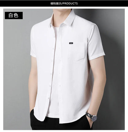 Sommerliches Herren-Kurzarmshirt in Unifarbe – modisches, lässiges Cardigan-Hemd für Jugendliche