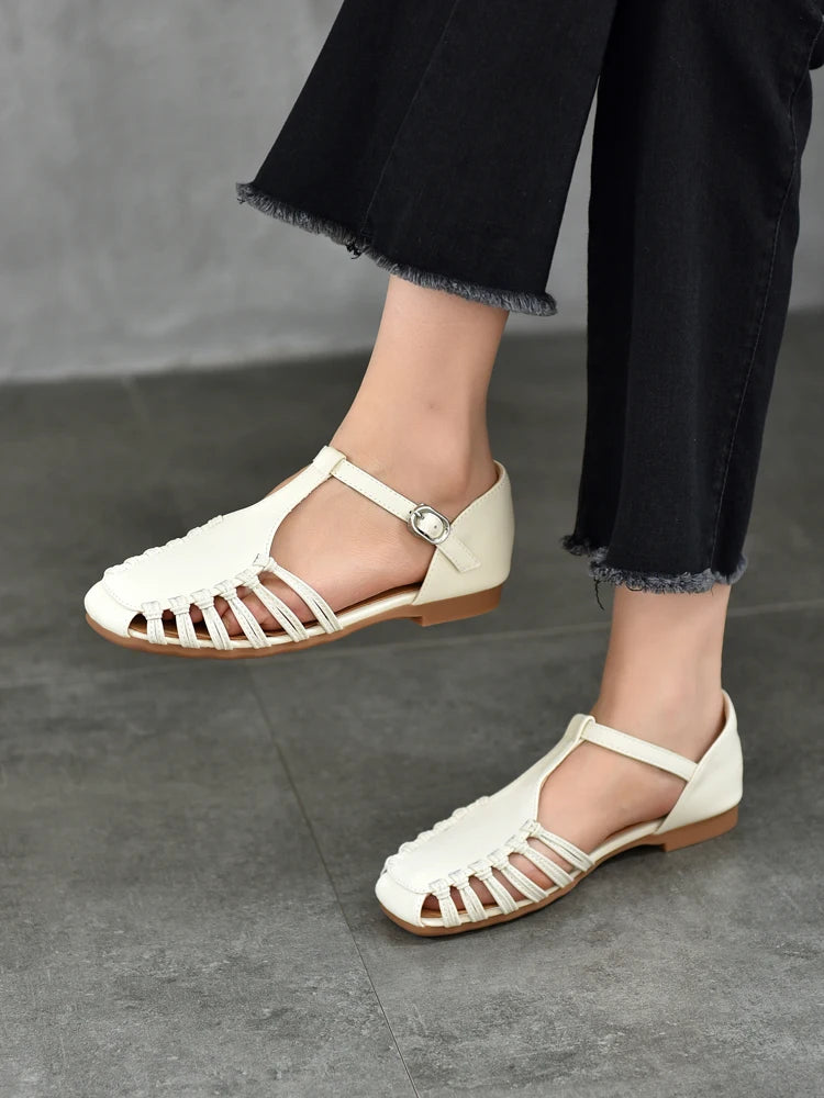AIYUQI Damen-Sandalen, Sommer 2022, neue handgewebte römische Sandalen, weiblich, große Größe, rutschfeste Schweinekäfig-Schuhe für Damen
