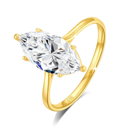 Damen-Verlobungsring aus Moissanit in 14K Gold, Marquise-Schliff, 3 Karat, Zertifikat