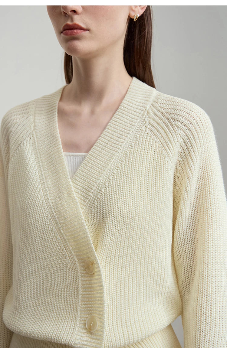 Damen-Strickjacke V-Ausschnitt Raglan asymmetrisch französisch locker Herbst