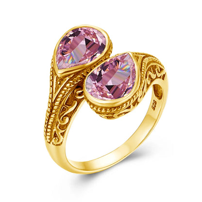 Damen-Ring tropfenförmiger Smaragd in Silber mit goldfarbener Beschichtung Ideal Als Hochzeits- oder Festgeschenk