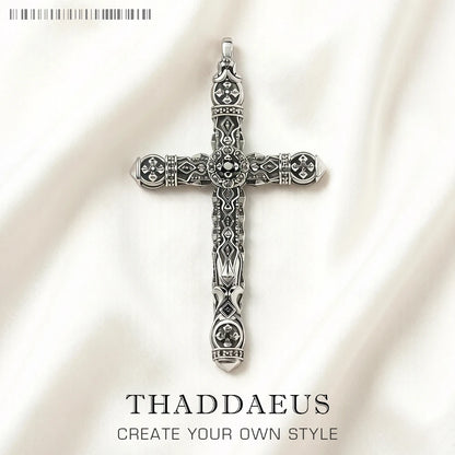 Damen-Charm-Anhänger Kreuz reich verziert mädchenhaft Vintage aus Sterlingsilber