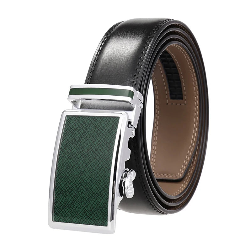 VATLY Fashion Ledergürtel Herren 3,5 cm Automatik-Schnalle Natur-Rindsleder