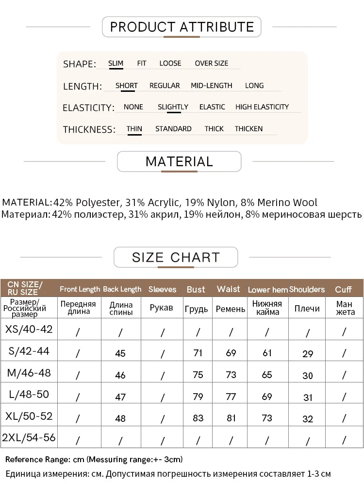 Produkt-Attribut und Größen-/Materialtabelle für das Oberteil