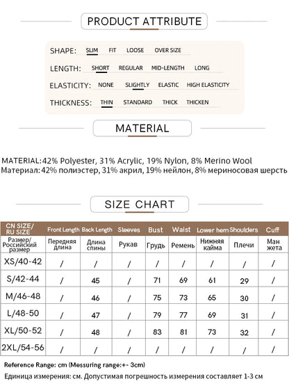 Produkt-Attribut und Größen-/Materialtabelle für das Oberteil