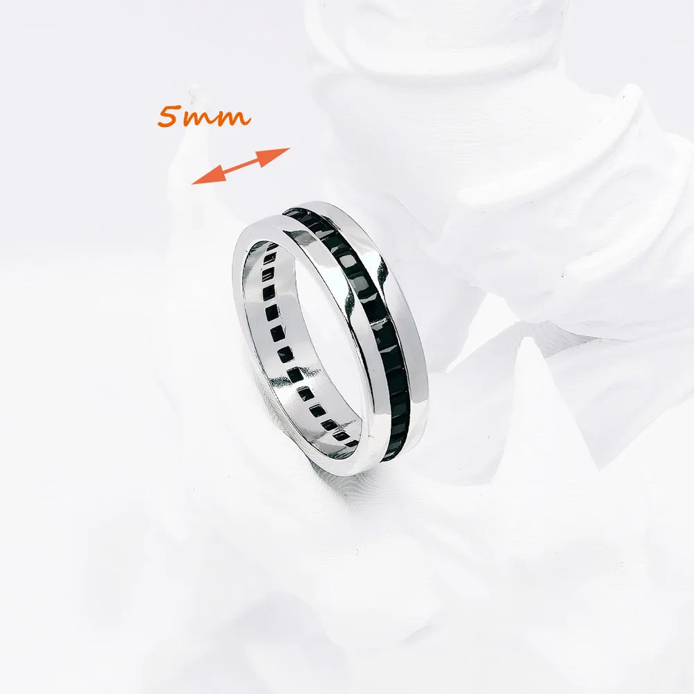 Damen-Ring Bandring schwarze Steine Vintage II aus Sterlingsilber