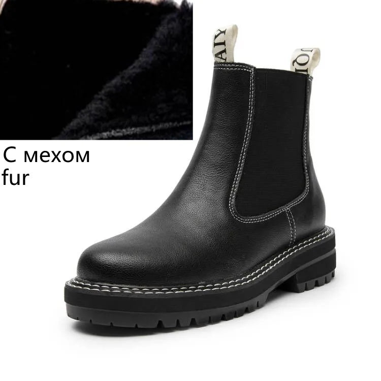 Women Winter Boots Sued Genuine Leather  New Fashion British Style Women Chelsea Boots Large Size 41　42　43 Female Ankle Boots