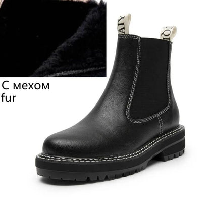 Women's Chelsea Boots Genuine Leather 2025 Autumn Winter Trend Thick-soled Women Ankle Boots All-match Marton Boots Ladies