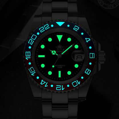 Herren Business-Automatikuhr 8215 Saphirglas 200m wasserdicht GMT Leuchtzeiger