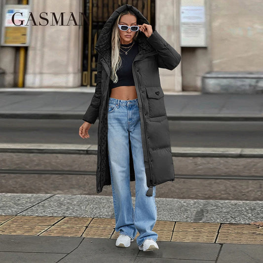 Lange Damen-Winterjacke mit Reißverschlusstaschen und Gürtel – eleganter, warmer Parka für kalte Tage