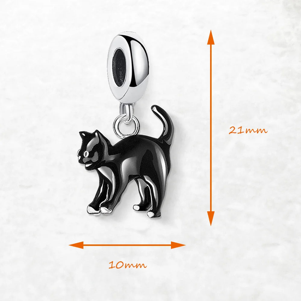 Damen-Charm-Anhänger schwarze Katze trendig II aus Sterlingsilber