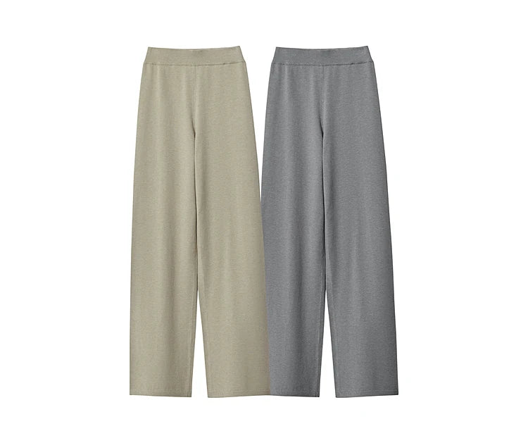Weite Damenhose (2 Farben) in Hellbeige und Grau, lang, einfarbig