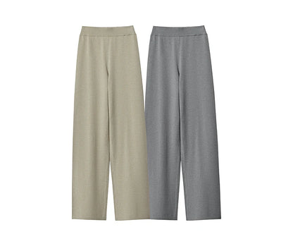 Weite Damenhose (2 Farben) in Hellbeige und Grau, lang, einfarbig