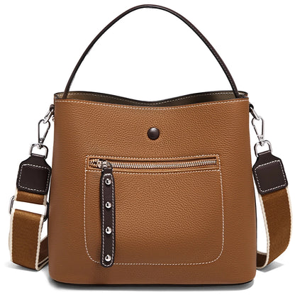 Damen-Handtasche aus echtem Leder im Bucket-Stil mit großem Fassungsvermögen Alltagstauglich