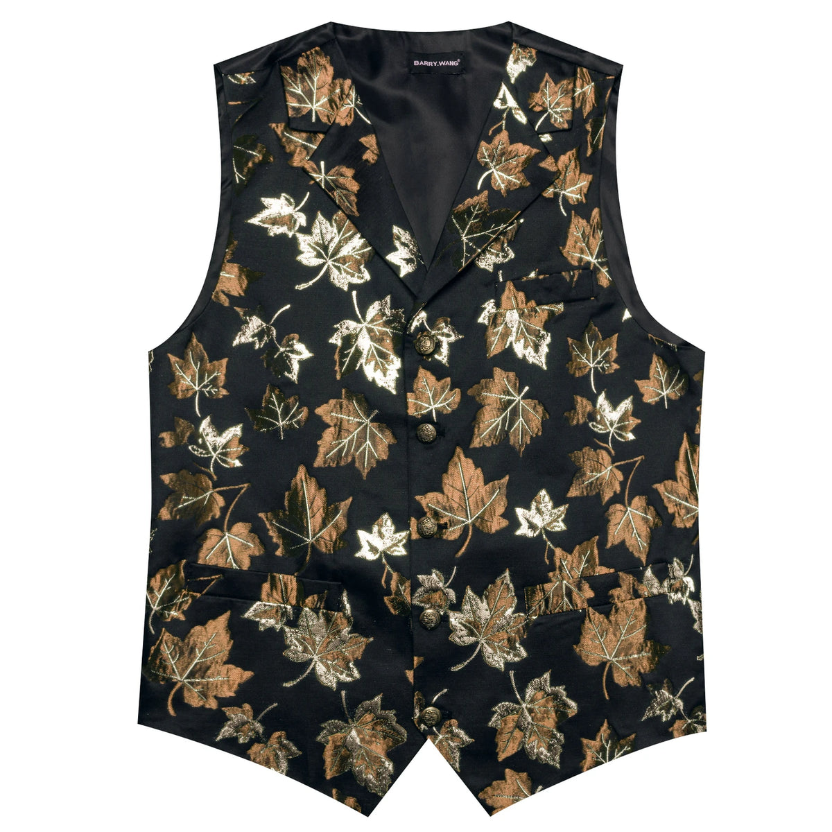 Herrenweste mit dunkel gestreiftem Look und goldenen Blatt- und Ornamentmotiven