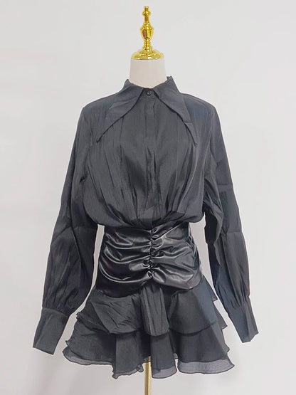 Farbblock-Spitzen-Jumpsuit für Damen mit Reverskragen und langen Ärmeln – Patchwork-Design und figurbetonte Passform.