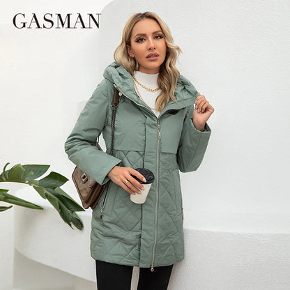 Lange Damen-Winterjacke mit Kapuze und Reißverschlusstaschen – Hochwertige, lässige Puffer-Parka für kalte Tage.