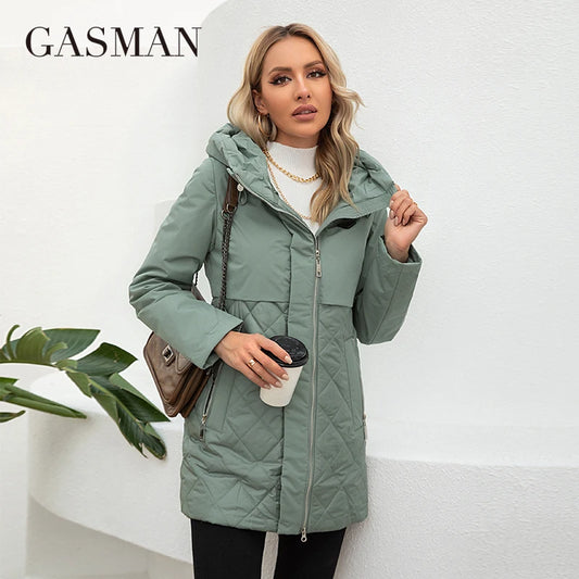 Lange Damen-Winterjacke mit Kapuze und Reißverschlusstaschen – Hochwertige, lässige Puffer-Parka für kalte Tage.