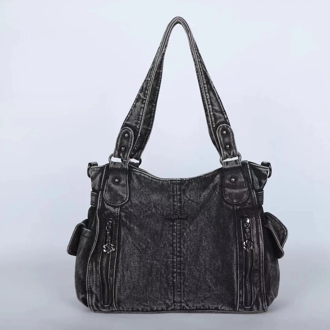 Damen-Handtasche Aus Denim Im Vintage-Look Große Schultertasche Mit Top-Griff Und Tragegurt