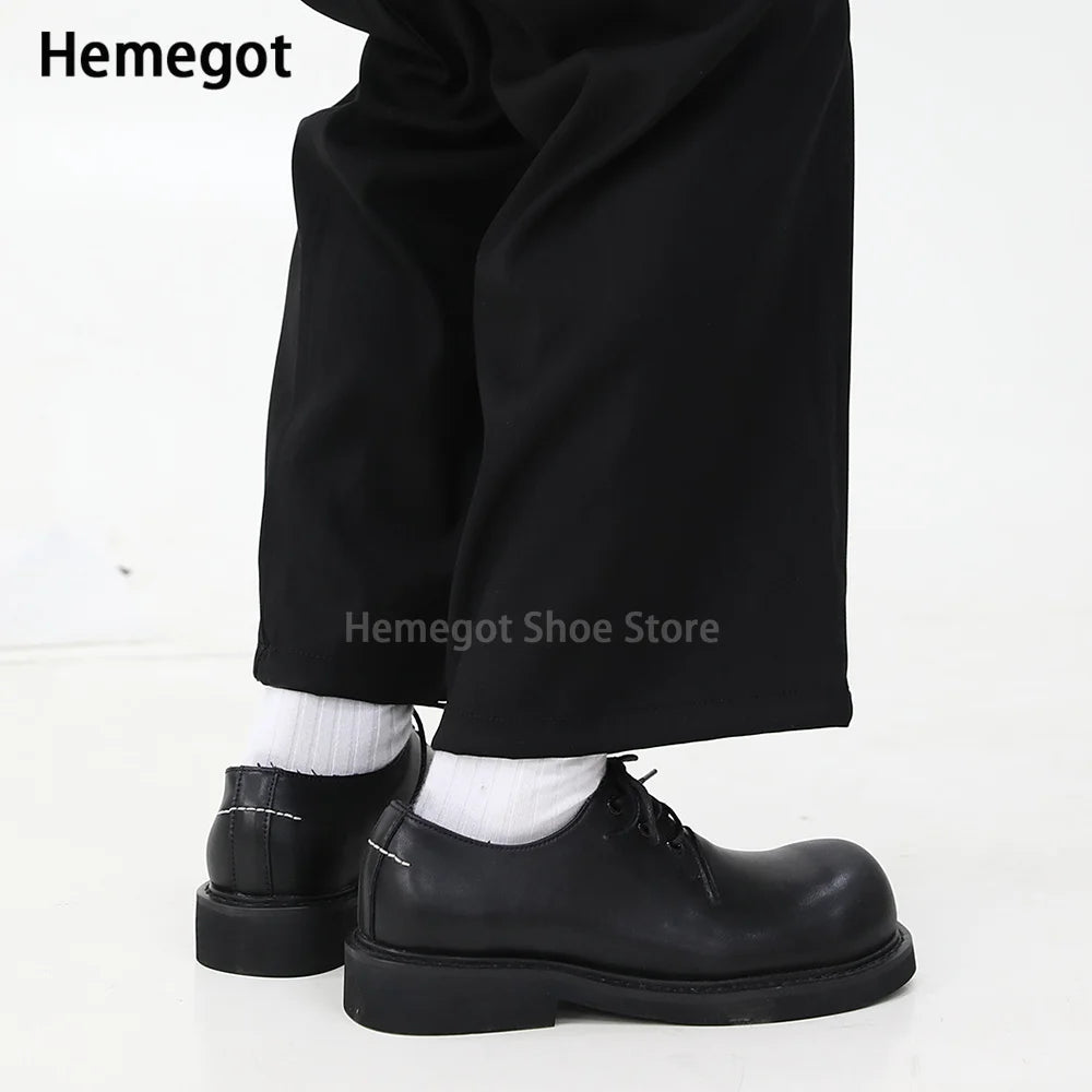 Black Round Toe Derby Shoes Heel Embroidery Large Toe Shoes Niche Casual Leather Shoes Women Leather Casual Shoes Men Unisex
