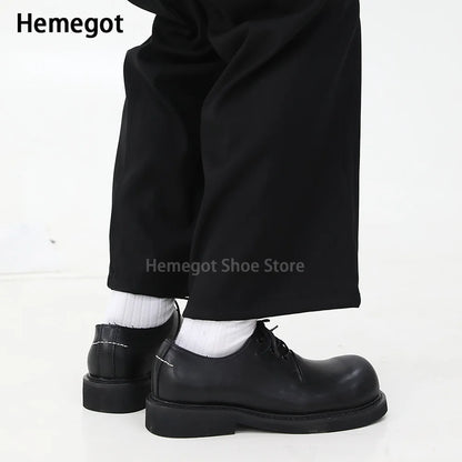 Black Round Toe Derby Shoes Heel Embroidery Large Toe Shoes Niche Casual Leather Shoes Women Leather Casual Shoes Men Unisex