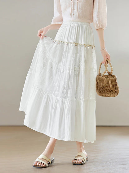 Damen A-Linien-Rock mit hoher Taille und eleganter Spitzendekoration