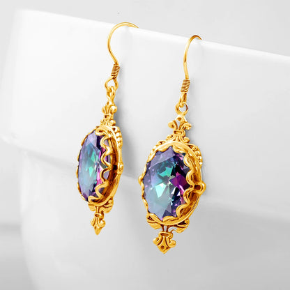 Damen-Silber-Tropfen-Ohrringe Mit Synthetischem Mystic Topaz Geburtsstein-Effekt Eleganter Glanz