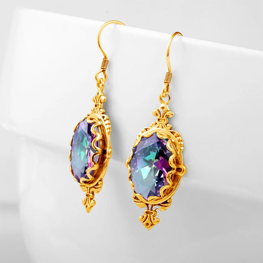 Damen-Silber-Tropfen-Ohrringe Mit Synthetischem Mystic Topaz Geburtsstein-Effekt Eleganter Glanz